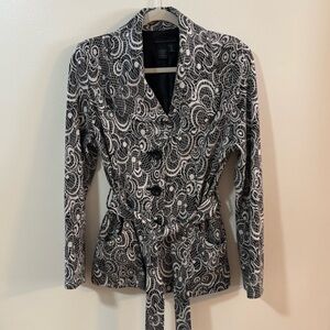 Vintage Y2K Era Preswick & Moore Floral Black and White Patterned Jacket Size M